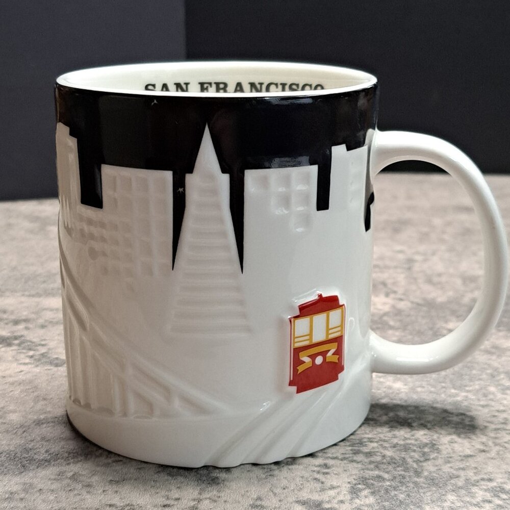 Starbucks Black and White San Francisco City Relief Embossed Mug Skyline - Picture 4 of 10